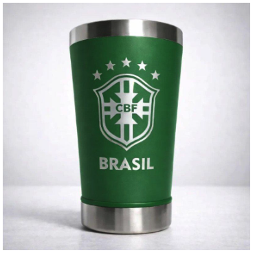 Copo Térmico Seleção Brasil 473 ml Aço Inox Com Tampa e Abridor Verde