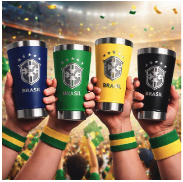 Copo Térmico Seleção Brasil 473 ml Aço Inox Com Tampa e Abridor Verde