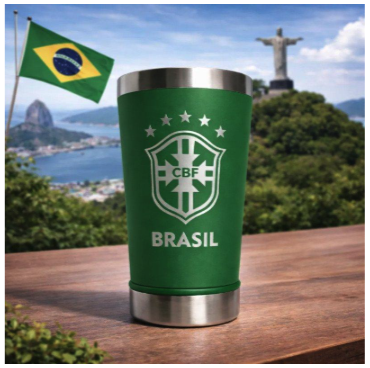 Copo Térmico Seleção Brasil 473 ml Aço Inox Com Tampa e Abridor Verde