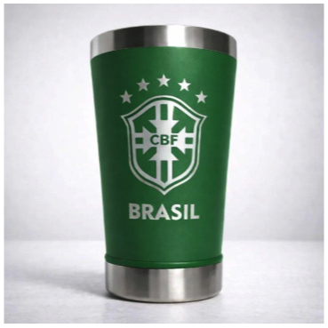 Copo Térmico Seleção Brasil 473 ml Aço Inox Com Tampa e Abridor Verde