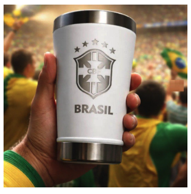 Copo Térmico Seleção Brasil 473 ml Aço Inox Com Tampa e Abridor Branco