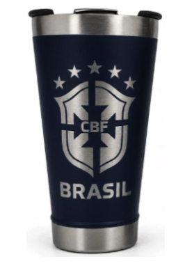 Copo Térmico Seleção Brasil 473 ml Aço Inox Com Tampa e Abridor Azul