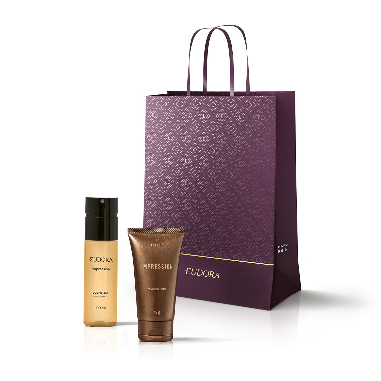 Combo Presente Natal Impression: Desodorante Body Spray 100ml + Gel Pós Barba 75g + Sacola