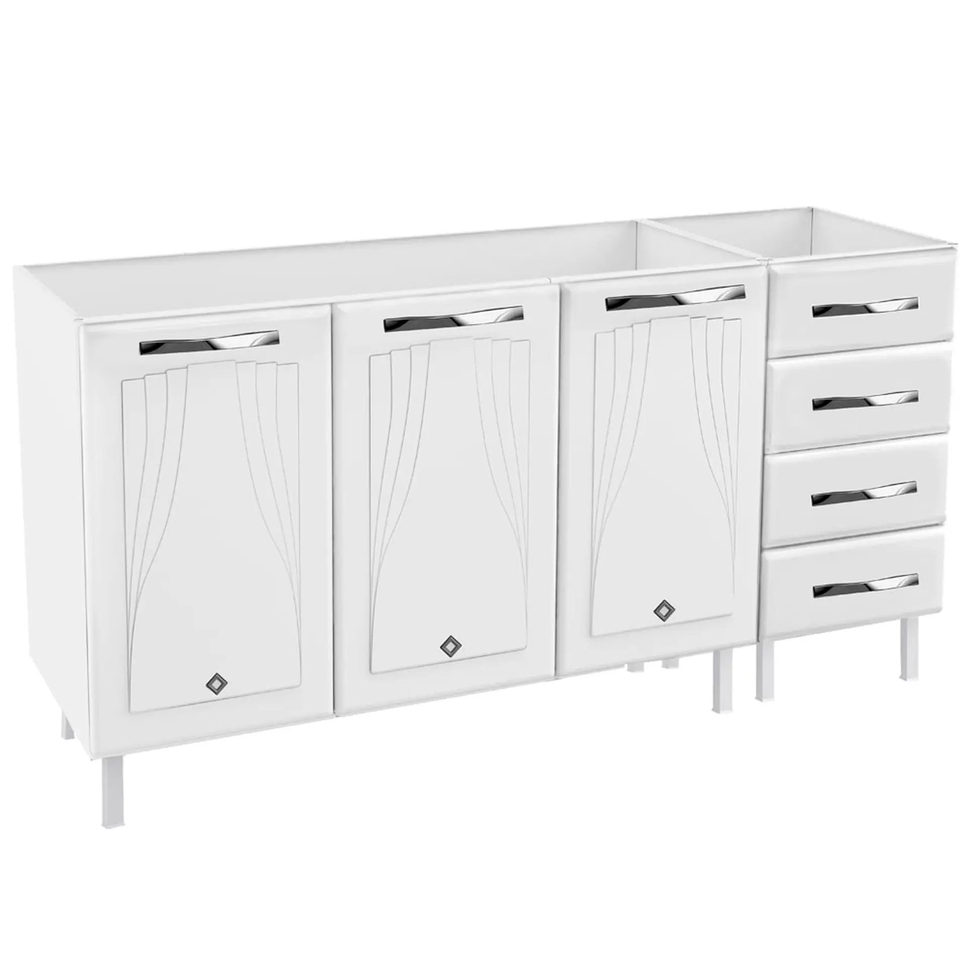 Balcão sem Tampo 3 Portas 4 Gavetas 160cm Star Telasul em Aço - Branco