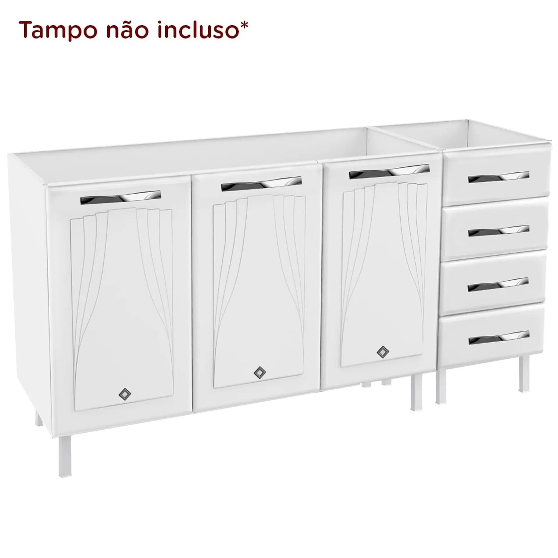 Balcão sem Tampo 3 Portas 4 Gavetas 160cm Star Telasul em Aço - Branco