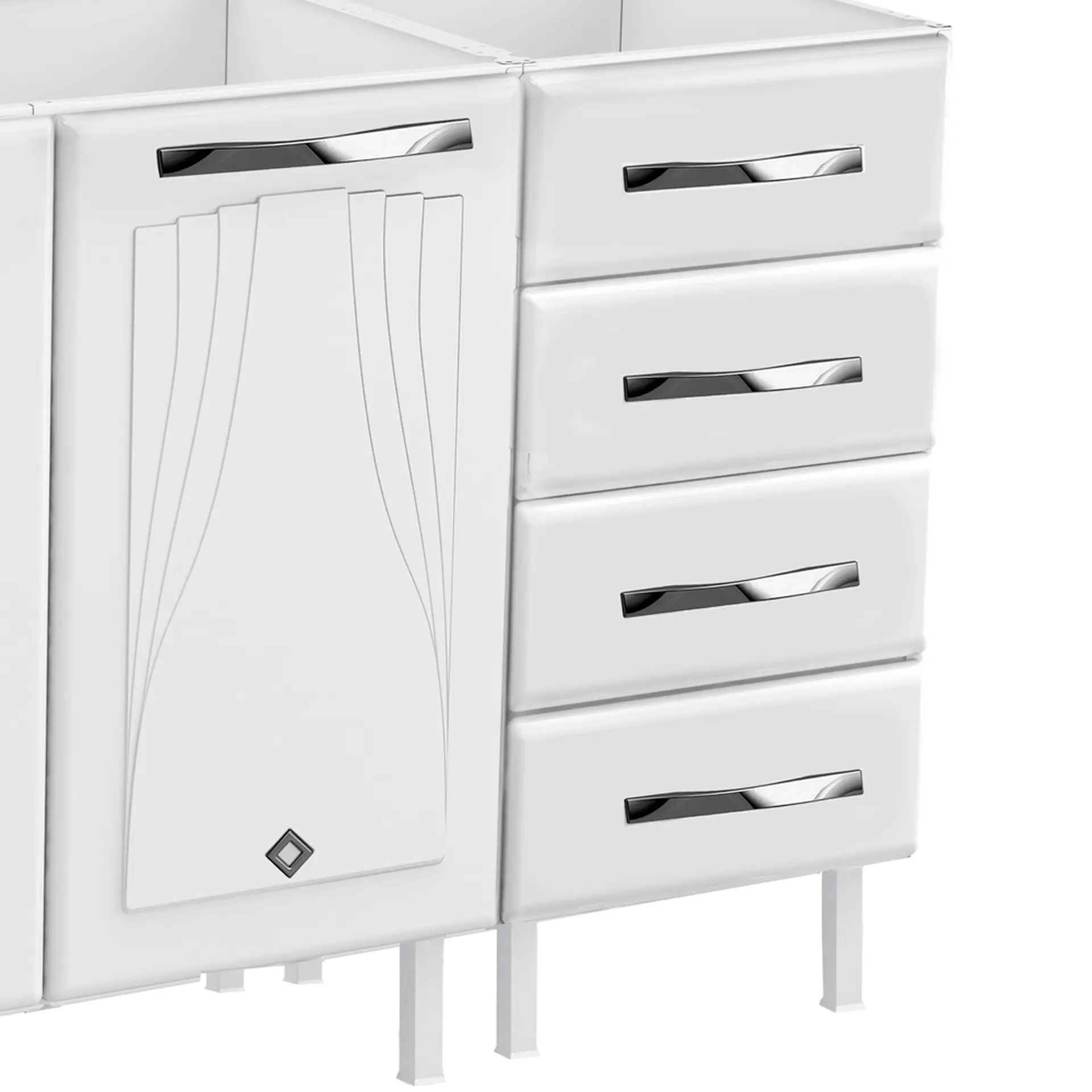 Balcão sem Tampo 3 Portas 4 Gavetas 160cm Star Telasul em Aço - Branco