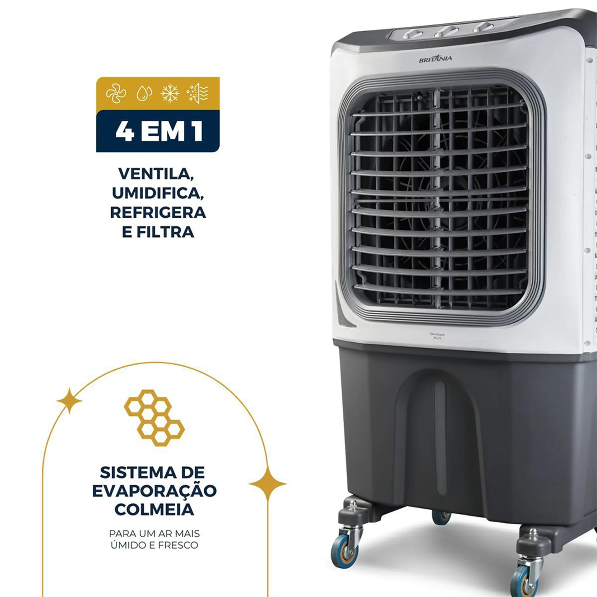 Climatizador de Ar Britânia BCL70 70L 3 Velocidades - Branco/Cinza - 110 Volts