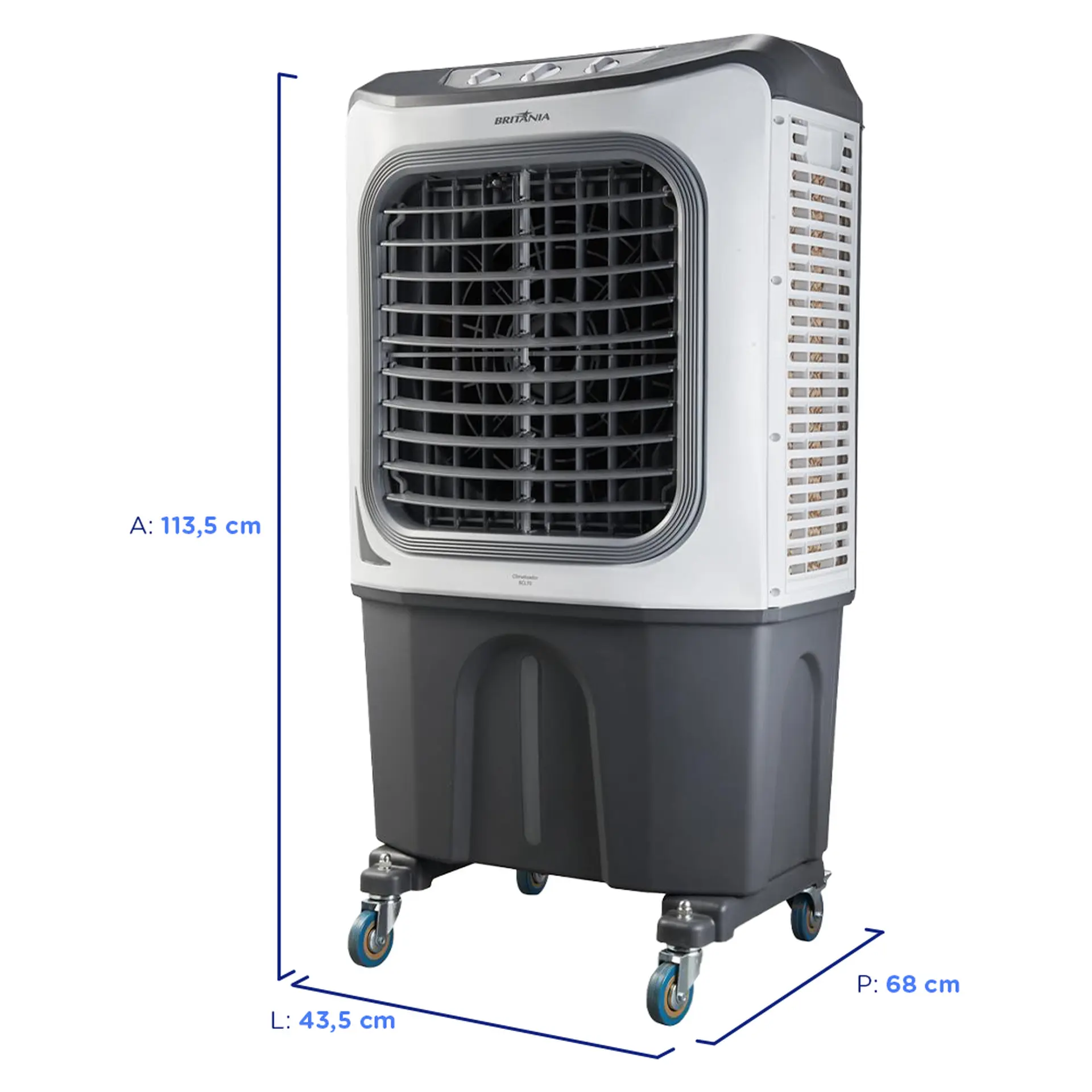 Climatizador de Ar Britânia BCL70 70L 3 Velocidades - Branco/Cinza - 110 Volts