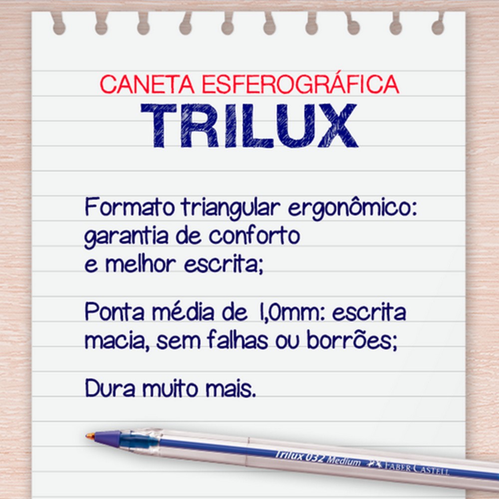Caneta Esferográfica 1.0mm Trilux Azul Faber Castell Caixa 50 Unidades 032AZ