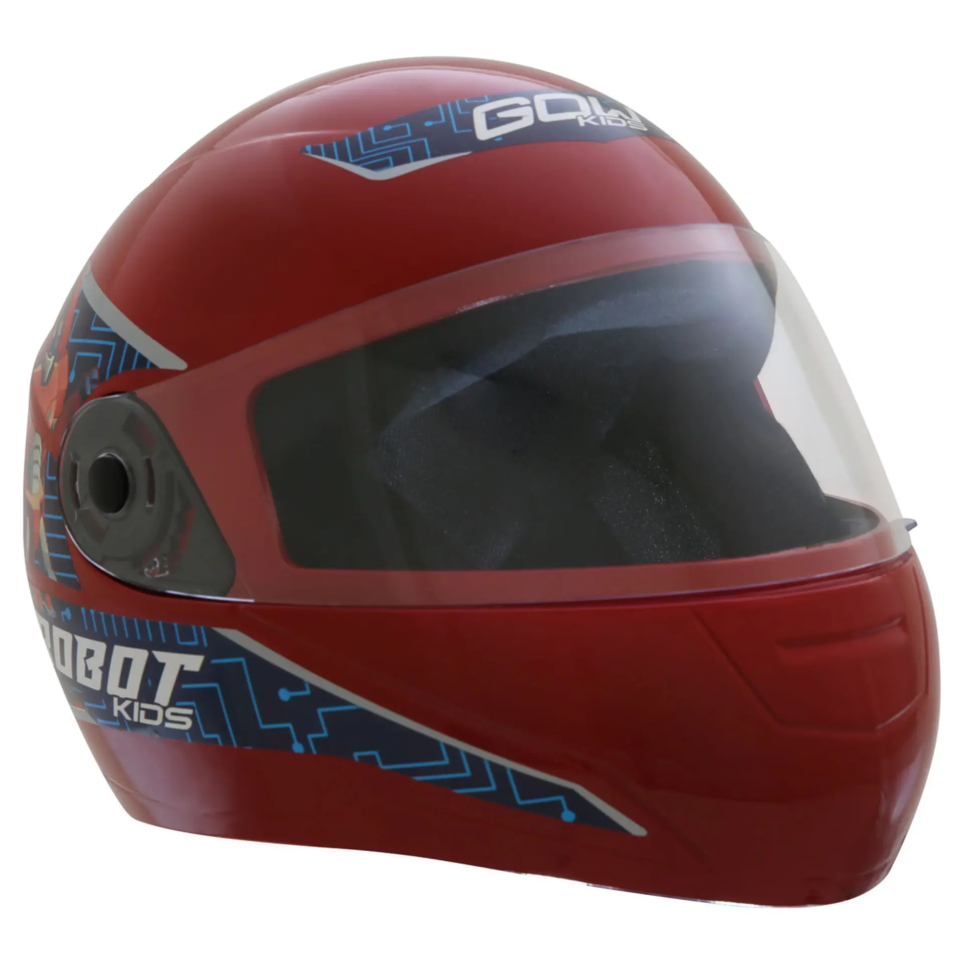 Capacete de Moto Infantil Fechado 54 Gow Robot com Engate Micrométrico - Vermelho