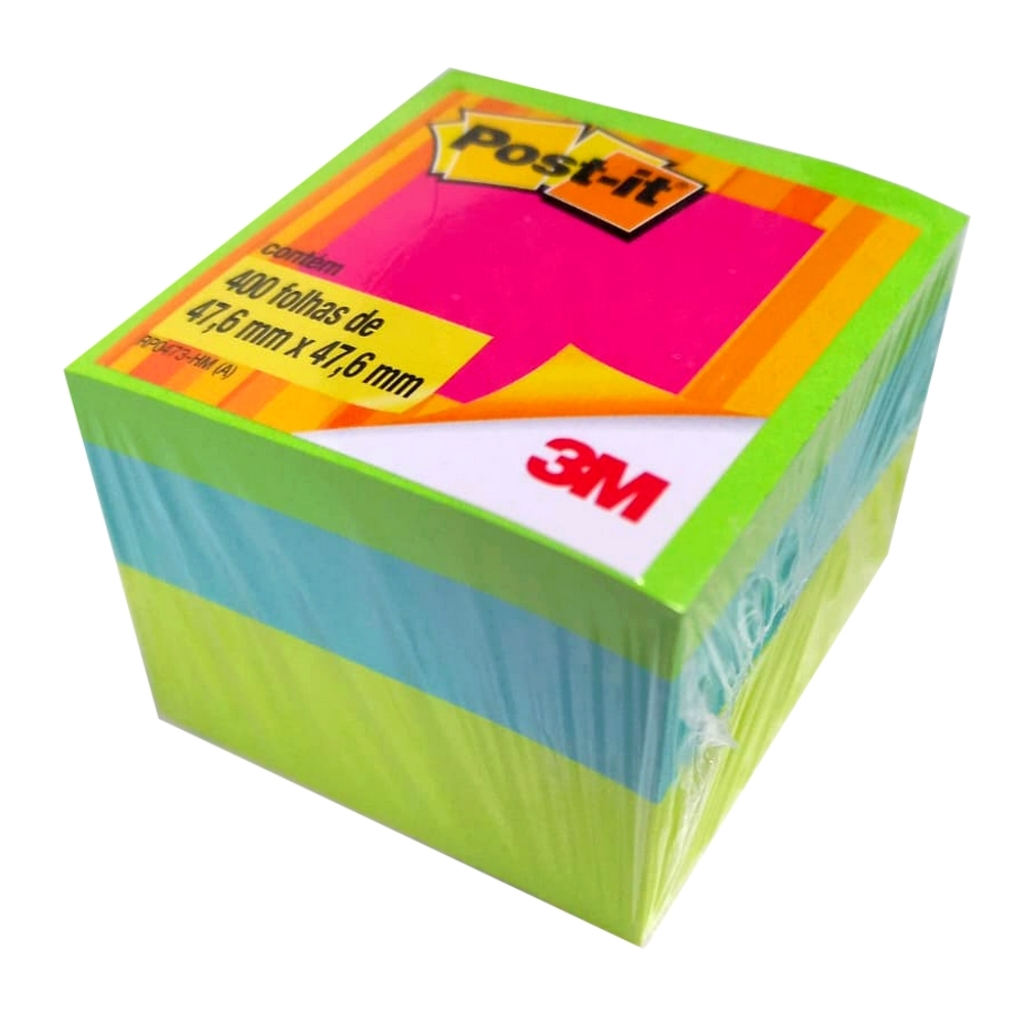 Bloco de Notas Adesivo 47,6x47,6mm 400 Folhas Cubinho 3 Cores - Post-it - 3M - HB004434963