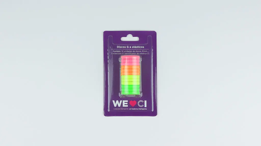 Disco para Caderno Inteligente 12 Discos Grande 31mm com Elástico Neon Glow