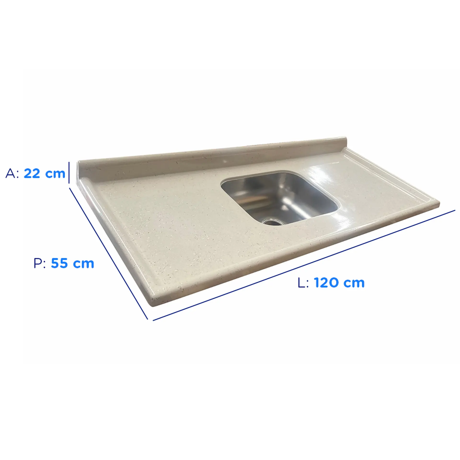 Tampo de Pia Rorato Marmore Sintético Cuba Inox 120cm - Preto