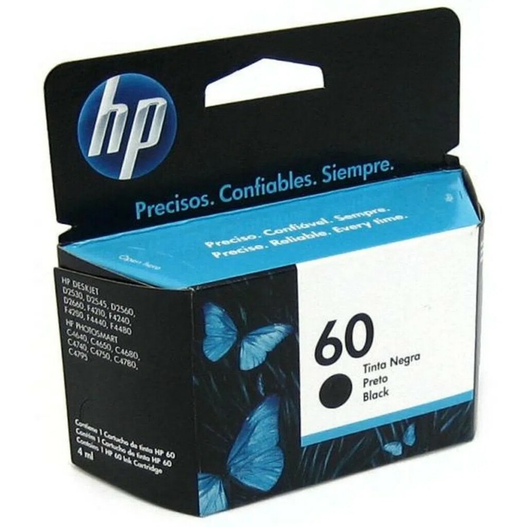 Cartucho de Tinta HP 60 Preto Original - CC640WB - 200 páginas para D1660, D2530, D2545, D2560, D2660, D2680, D5560, F2430, F2480, F4210,  F4235
