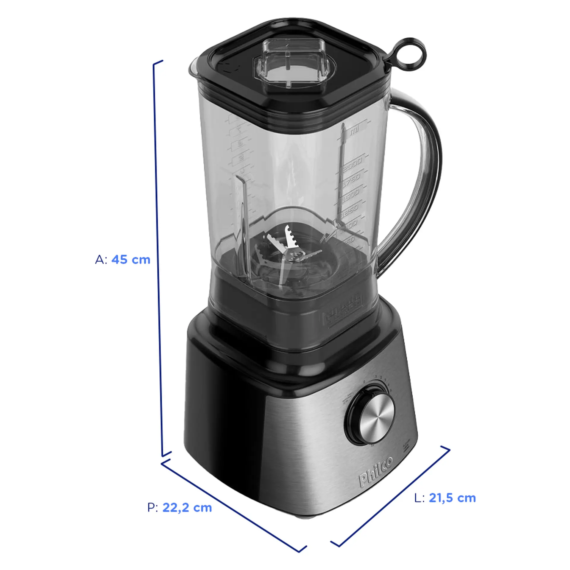 Liquidificador Philco PLQ2100PI 3L 12 Velocidades 1400W - Preto/Inox - 110 Volts