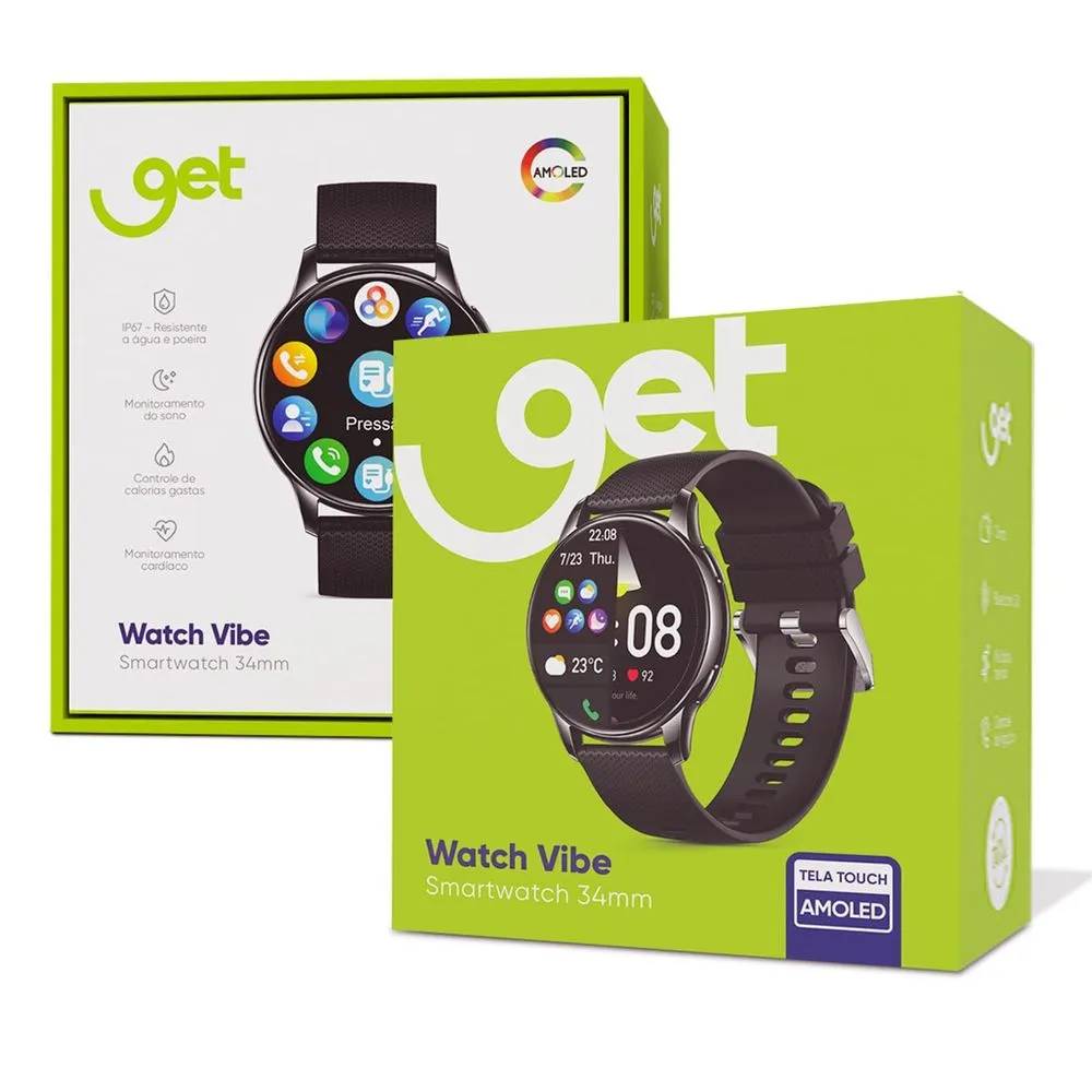 Relógio Smartwatch Watch Vibe 34mm Android iOS Bluetooth 5.0 Resistente D'água Get Preto 69139
