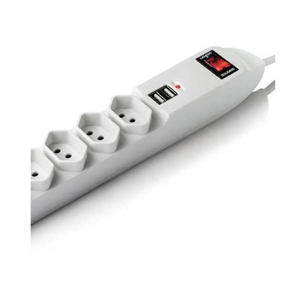 Filtro de Linha Multilaser com 6 Tomadas + 2 USB 3 Pinos 1,5 Metros Branco - WI251