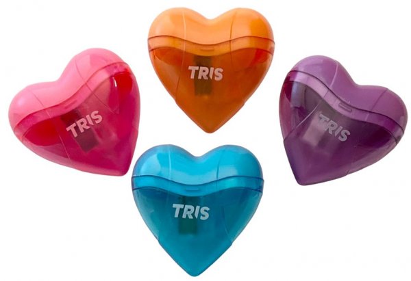 Apontador TRIS Coração Plástico com Depósito Unidade Sortido