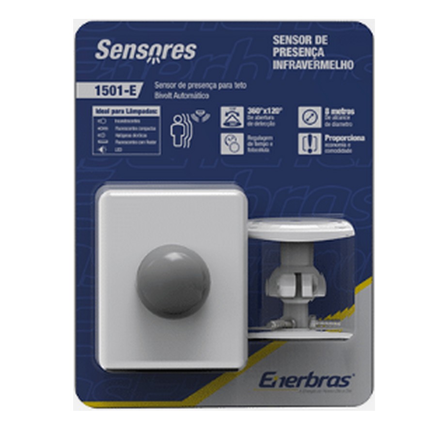 Sensor de Presença para Teto Temporizador e Fotocelula Enerbras 1501E Bivolt