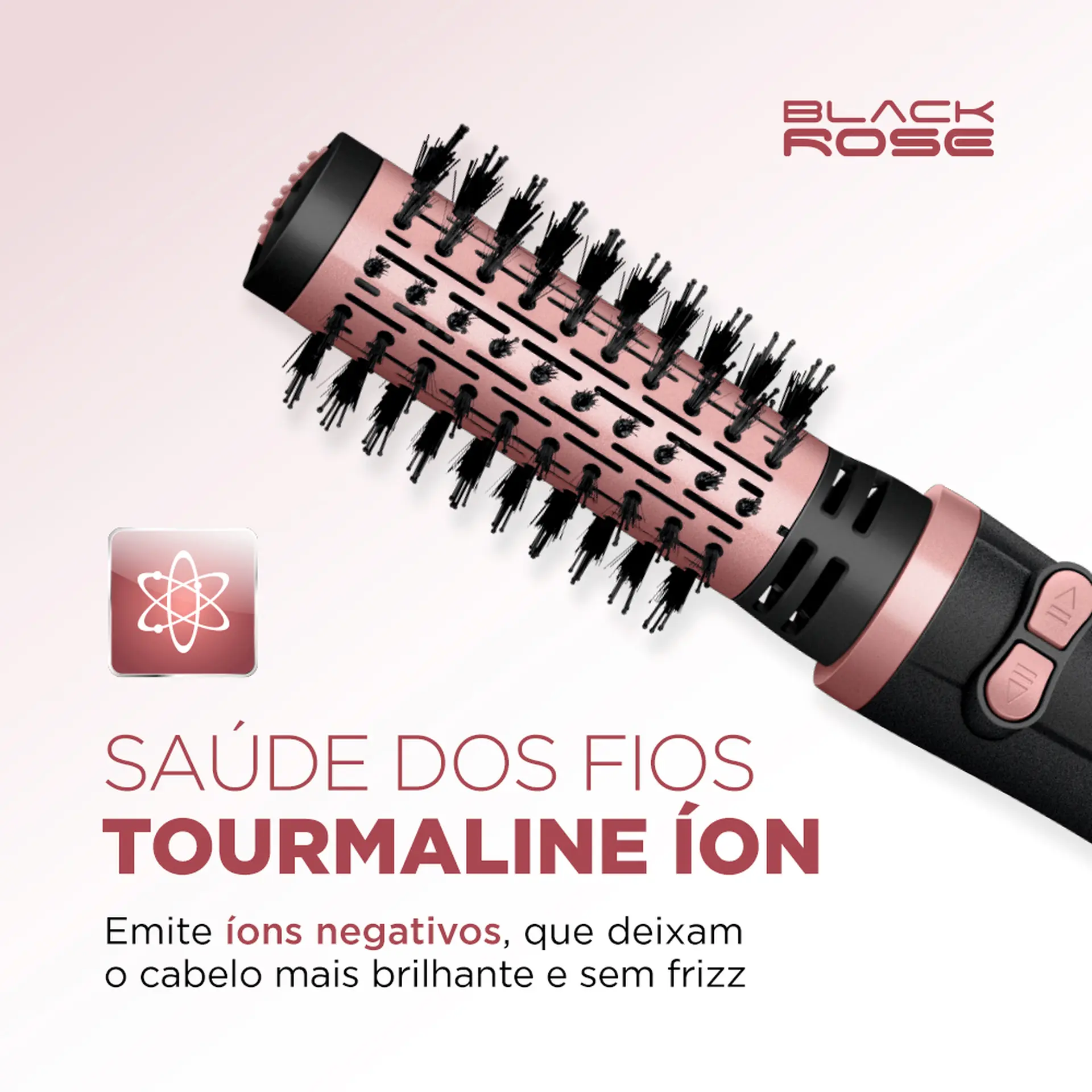 Escova Secadora Rotativa Mondial ERB-01 Tourmaline Íon 1200W - Preto/Golden Rose - Bivolt