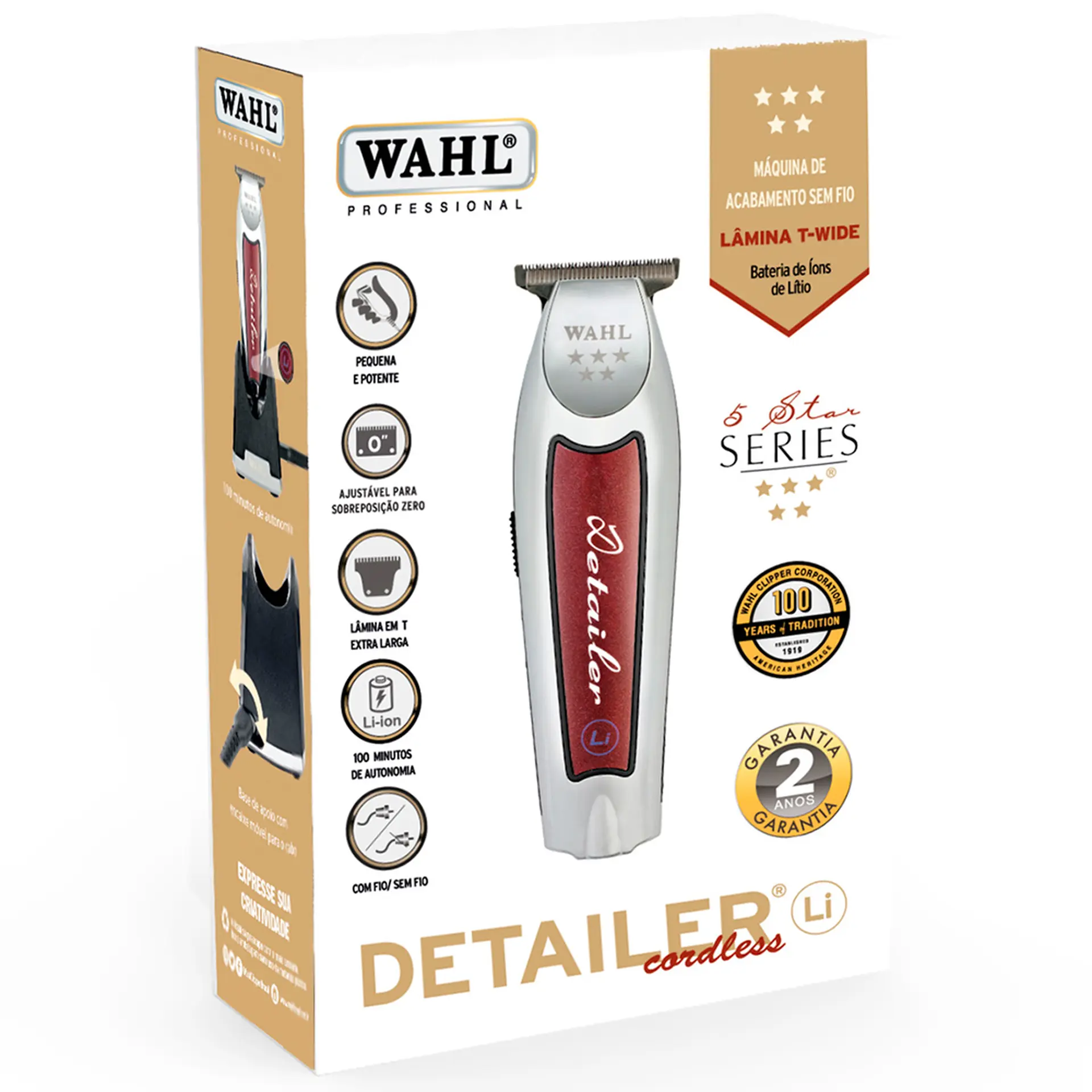Máquina de Cortar Cabelo Wahl Detailer Cordless com 3 Pentes - Vermelho - Bivolt