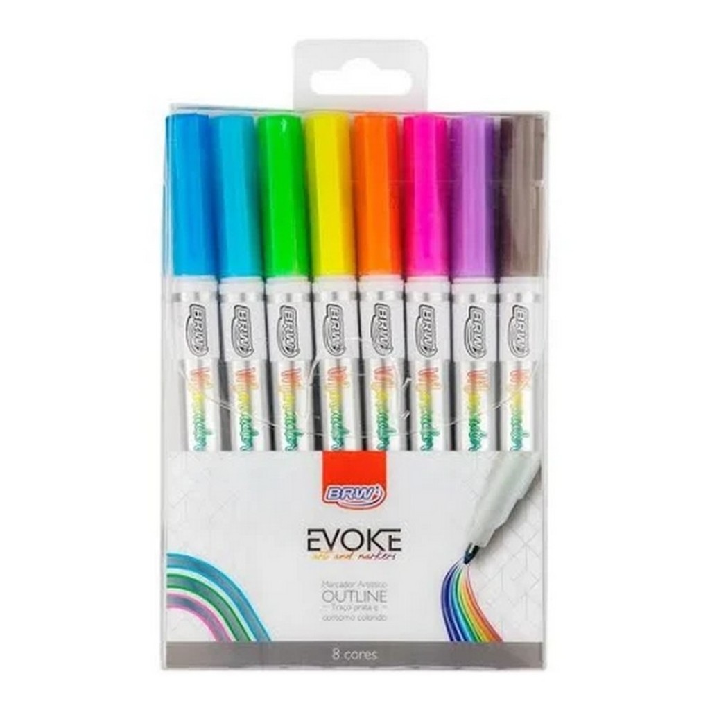 Caneta Marcador Artístico Outline 08 Cores Evoke BRW - CA8015