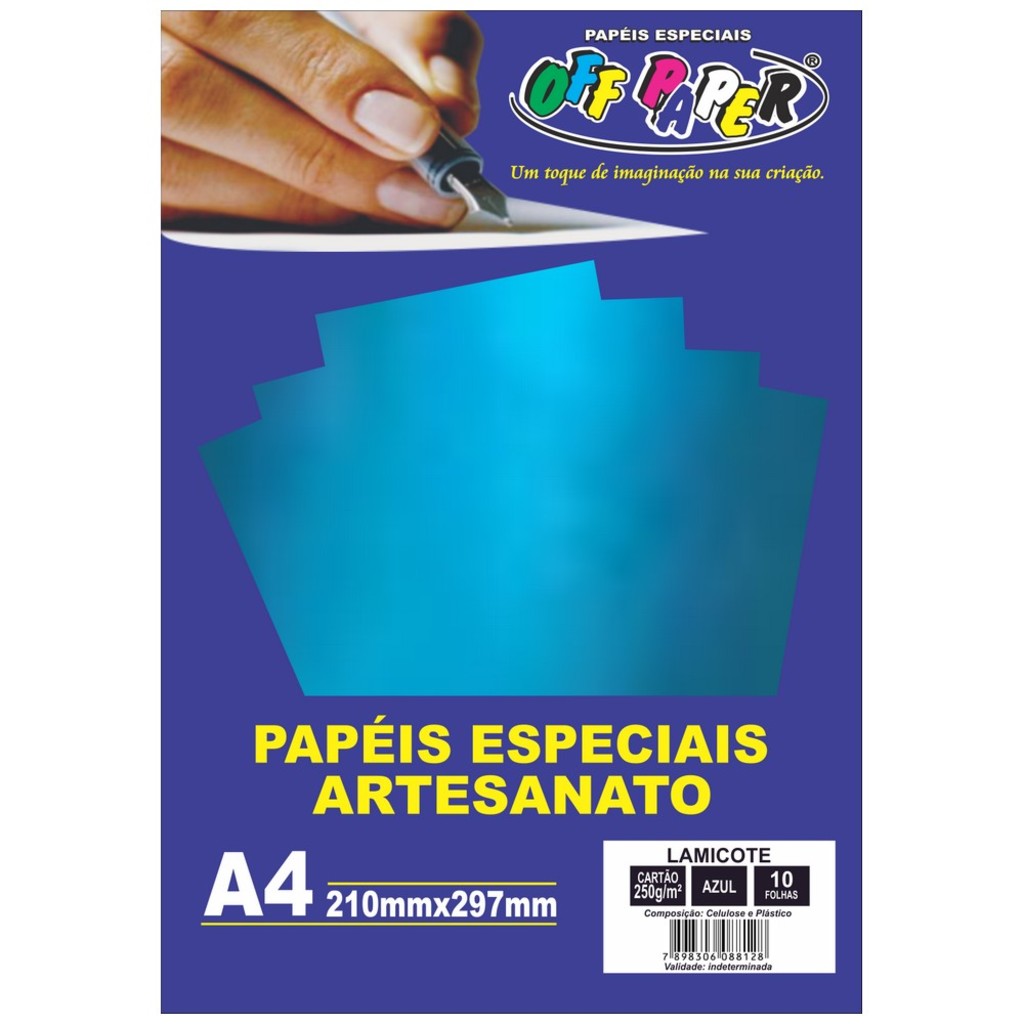 Papel Lamicote A4 10 Folhas 250 Gramas Azul Off Paper - 10521