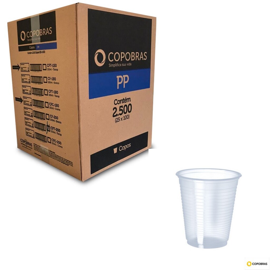 Copo Plástico Descartável 180ML Caixa com 2.500 Unidades -  Copobras - 201134