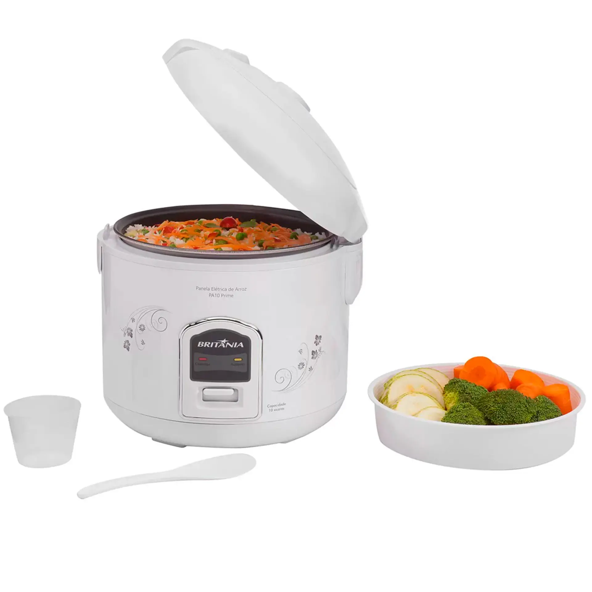 Panela Elétrica de Arroz Britânia 10 Xícaras Antiaderente PA10 - Branco - 110 Volts