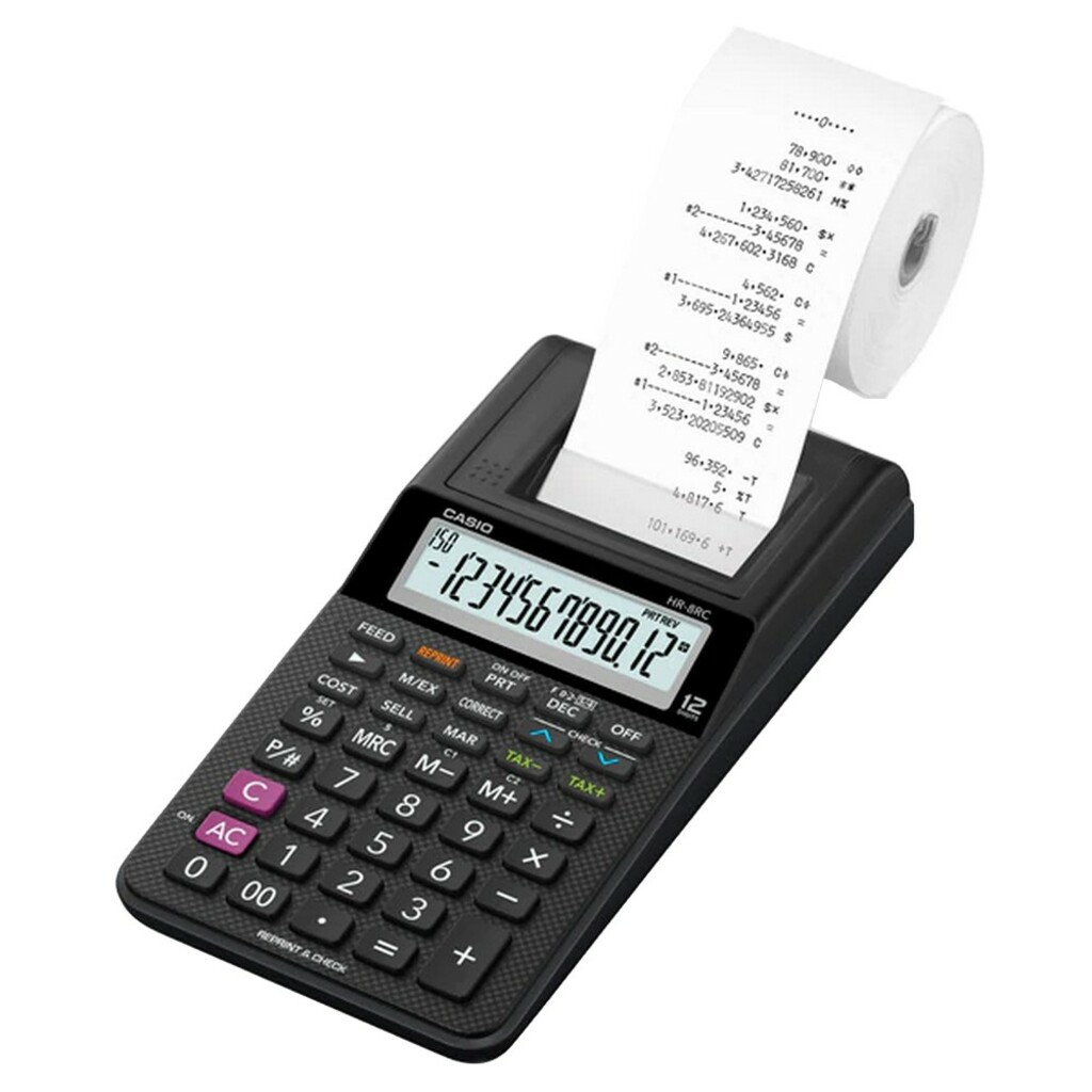Calculadora Eletrônica com Impressão 12 Dígitos Função Reimprimir, Função Verificar Bivolt Preto Casio - Unitário - HR-8RC-BK-B-DC