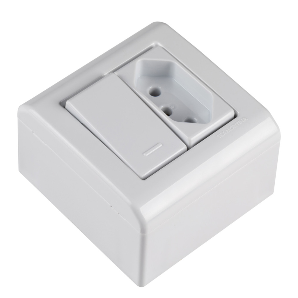 Caixa Sobrepor 1 Interruptor Simples + Tomada 3 Pinos 10A Tramontina Lizflex Branco  - 57304/013