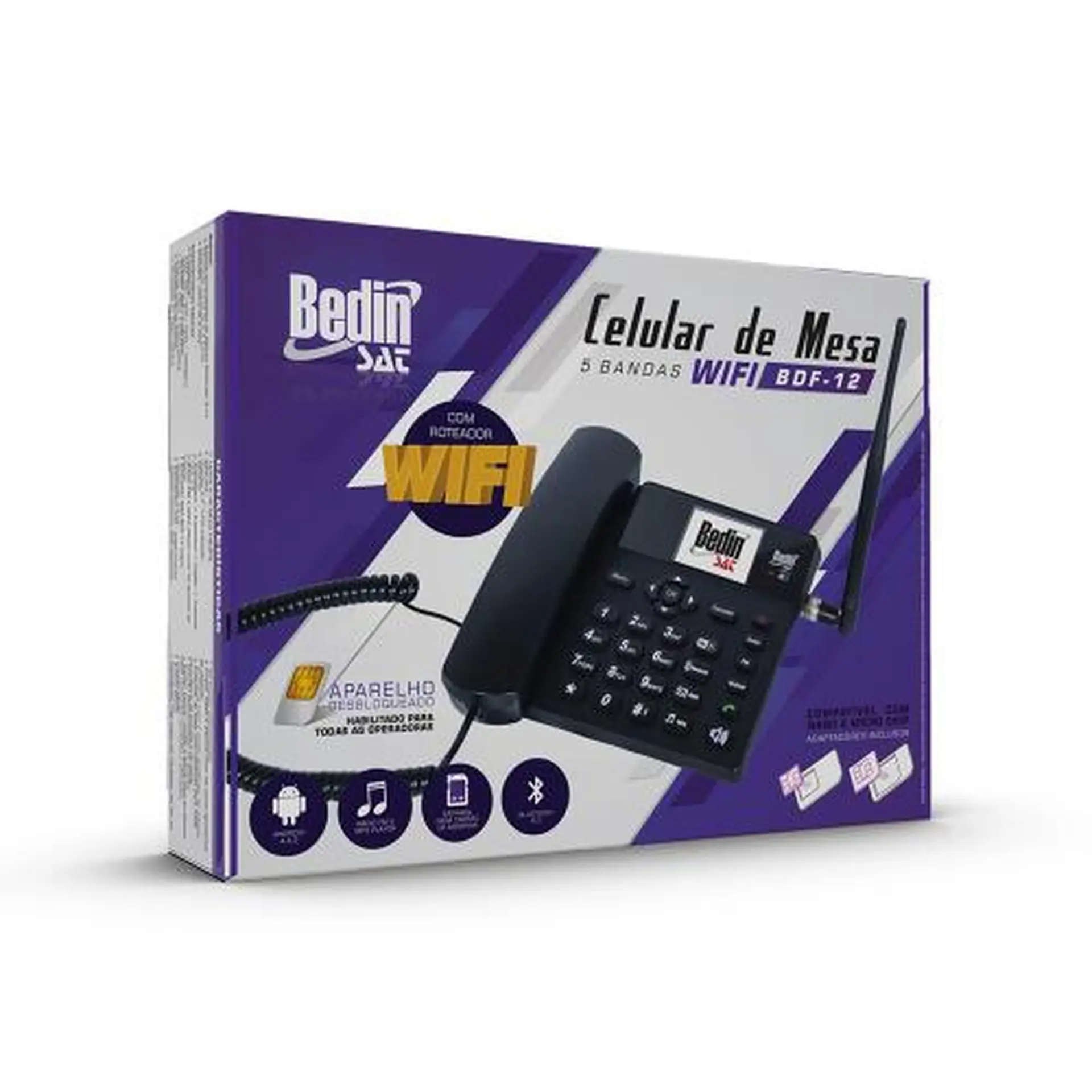 Telefone Celular Rural BedinSat BDF 12 3G com Wi-Fi e Bluetooth - Preto - Quadriband