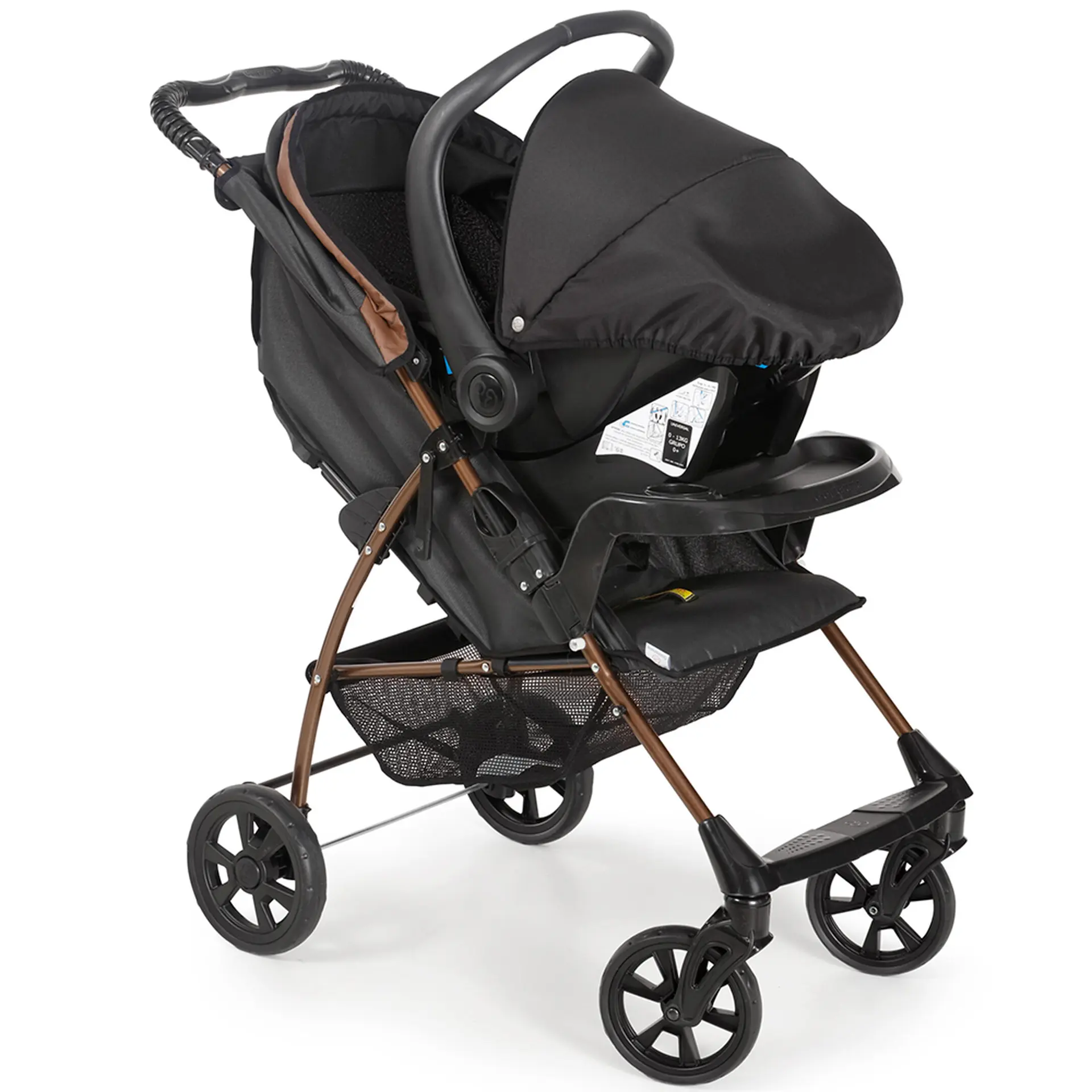 Carrinho de Bebê Galzerano Romano até 15 kg com Protetor de Ombro - Preto/Cobre