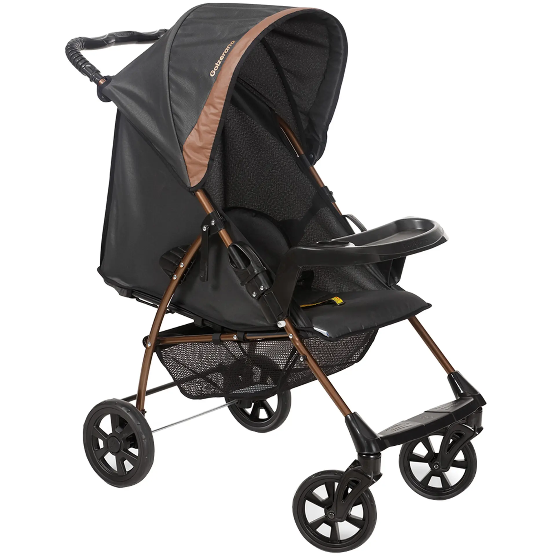 Carrinho de Bebê Galzerano Romano até 15 kg com Protetor de Ombro - Preto/Cobre