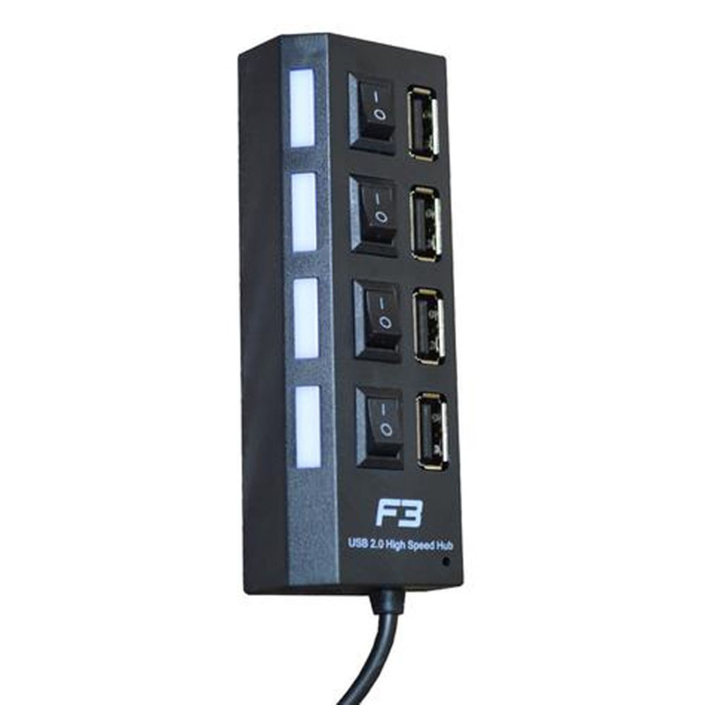 Hub USB 2.0 4 Portas Chaveada com LED F3 - 605