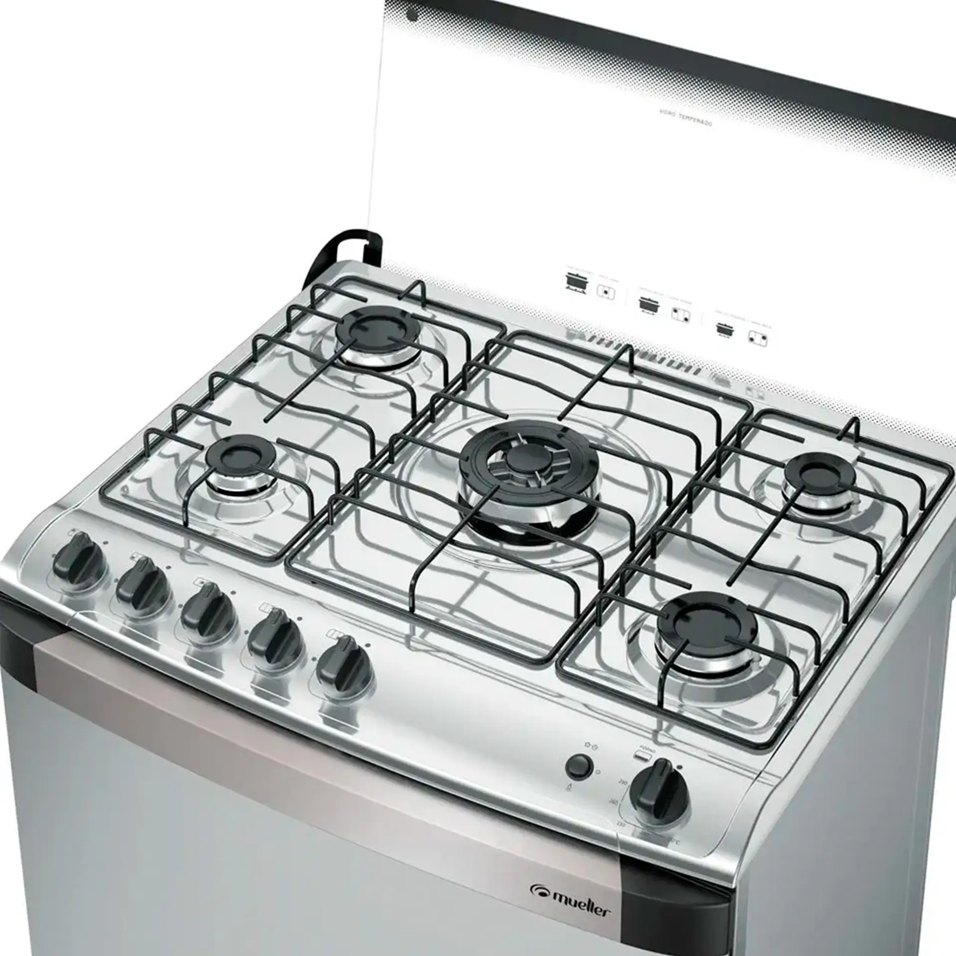Fogão Mueller Decorato 5 Bocas Automático Tripla Chama Forno 98L - Inox - Bivolt
