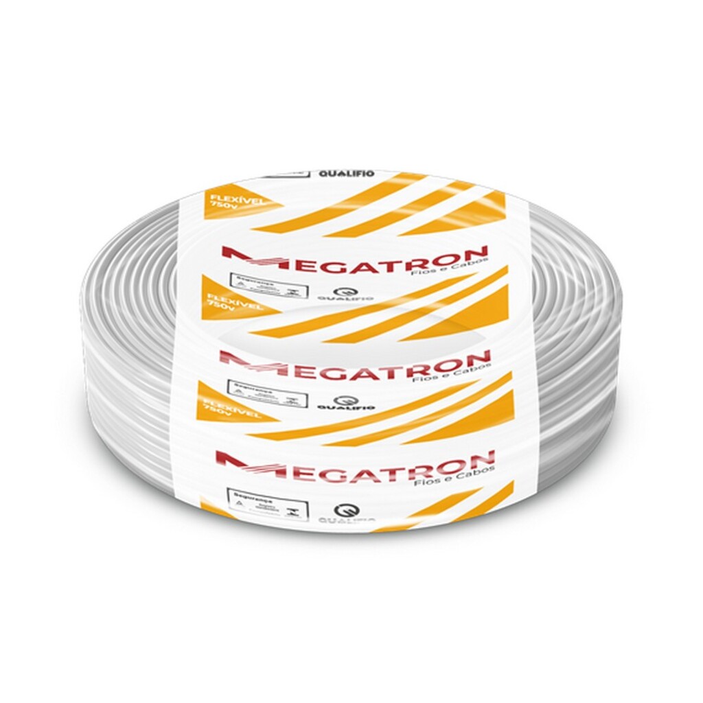 Cabo de Energia Flexível 750V 1mm Branco Megatron 7202 Rolo 100m