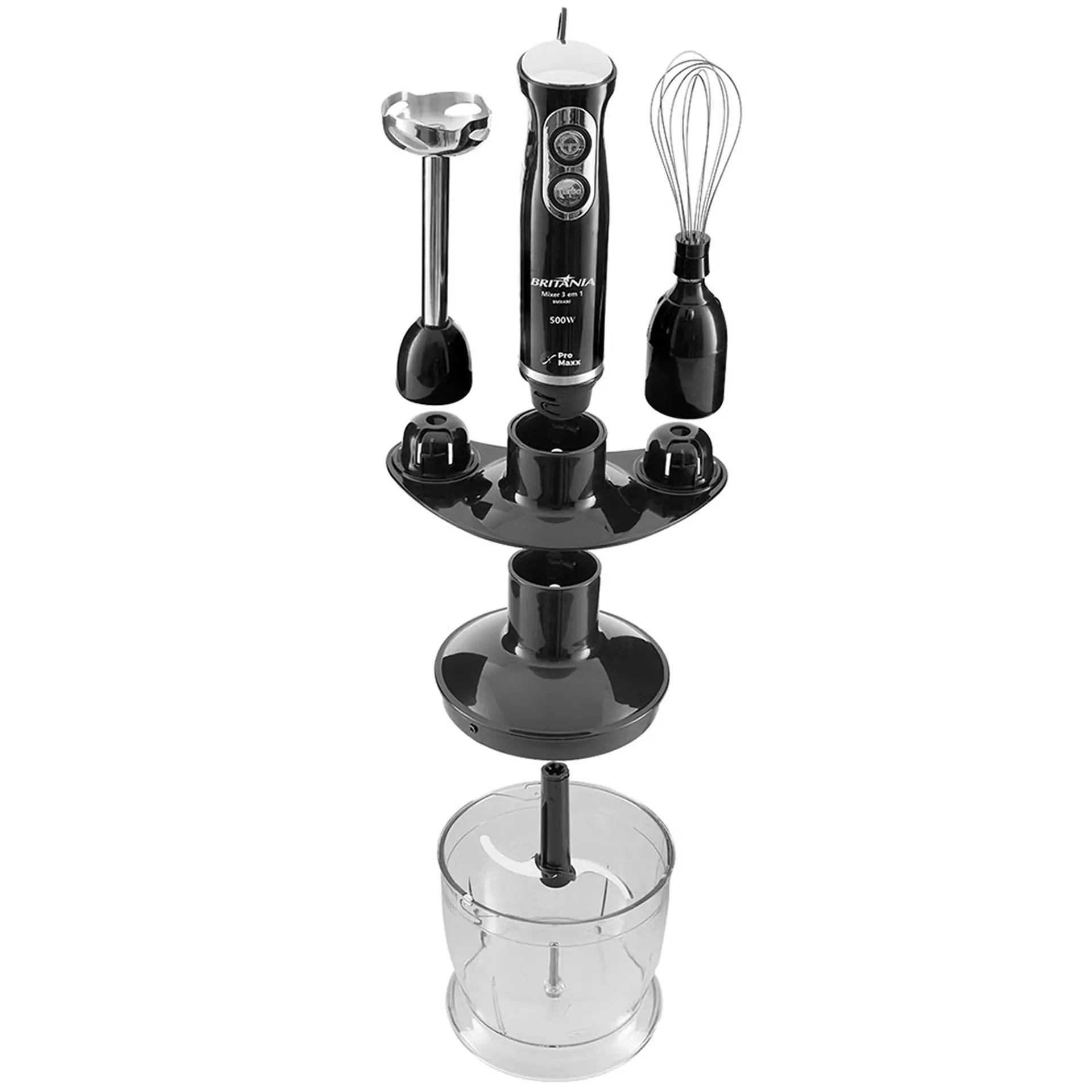 Mixer Britânia BMX400P 3 em 1 com Jarra 2 Velocidades 500W - Preto - 110 Volts