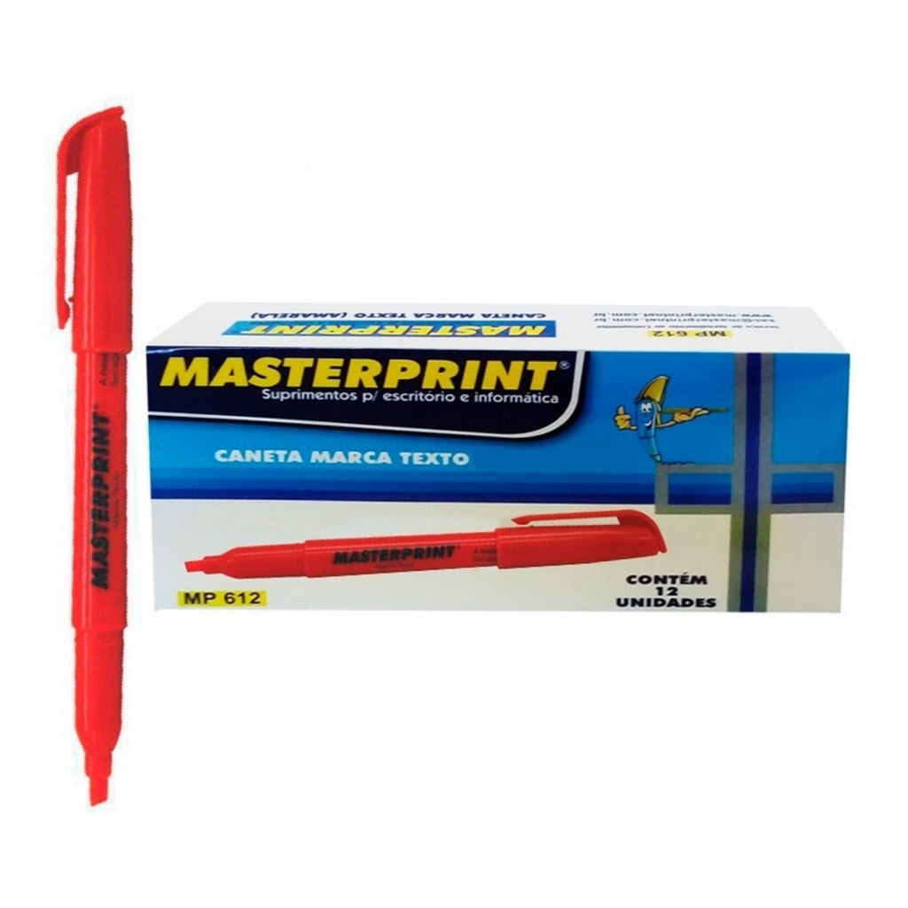 Caneta Marca Texto Vermelho Caixa com 12 Unidades - Masterprint - MP612