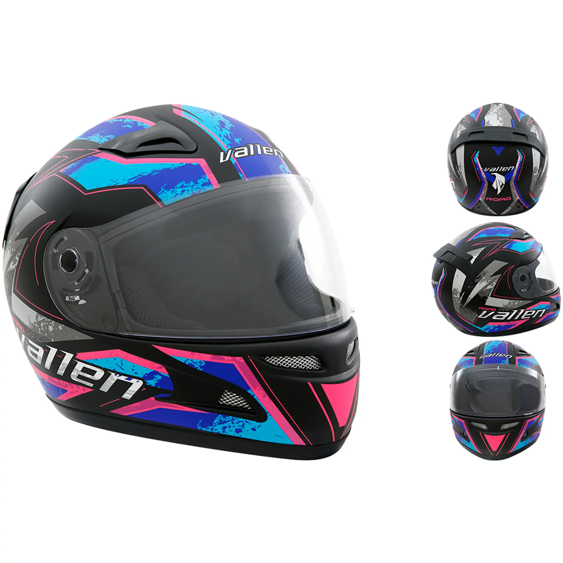 Capacete de Moto Fechado 58 Gow Vallen Road com Engate Rápido - Pink/Azul Fosco