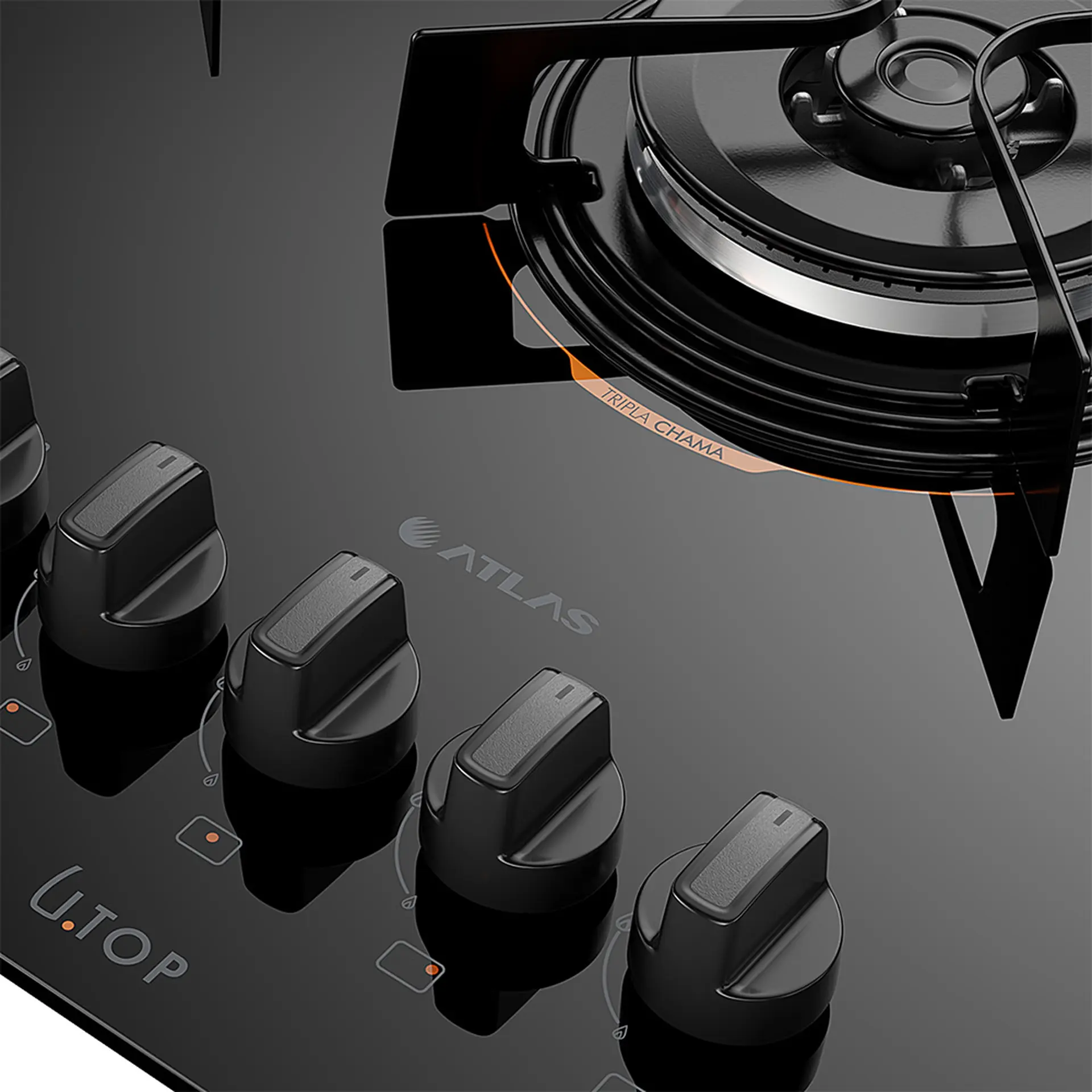 Cooktop a Gás Atlas Utop 5 Bocas Superautomático Mesa em Vidro Temperado - Preto - Bivolt