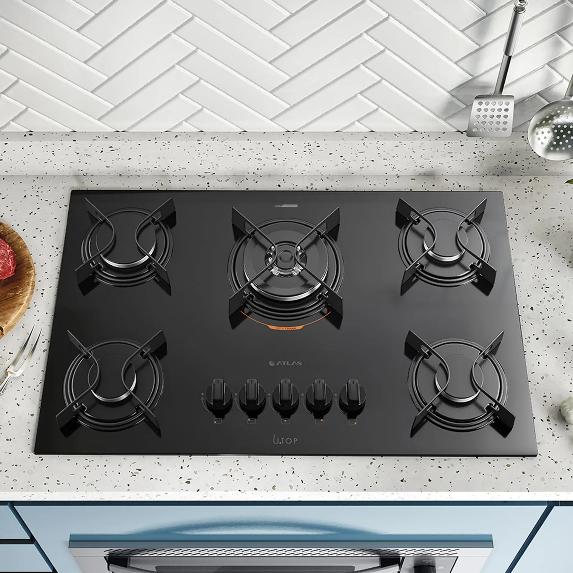 Cooktop a Gás Atlas Utop 5 Bocas Superautomático Mesa em Vidro Temperado - Preto - Bivolt