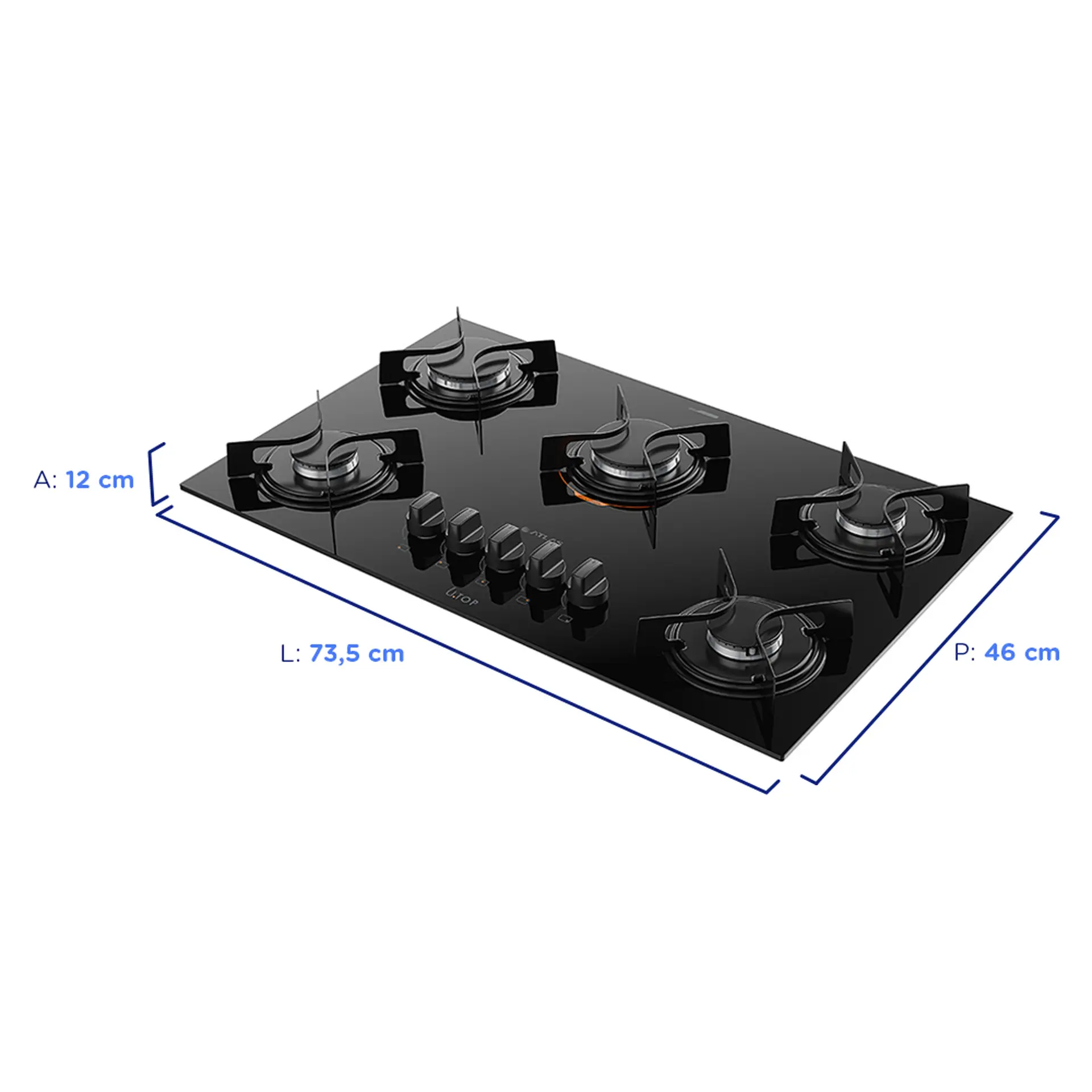 Cooktop a Gás Atlas Utop 5 Bocas Superautomático Mesa em Vidro Temperado - Preto - Bivolt