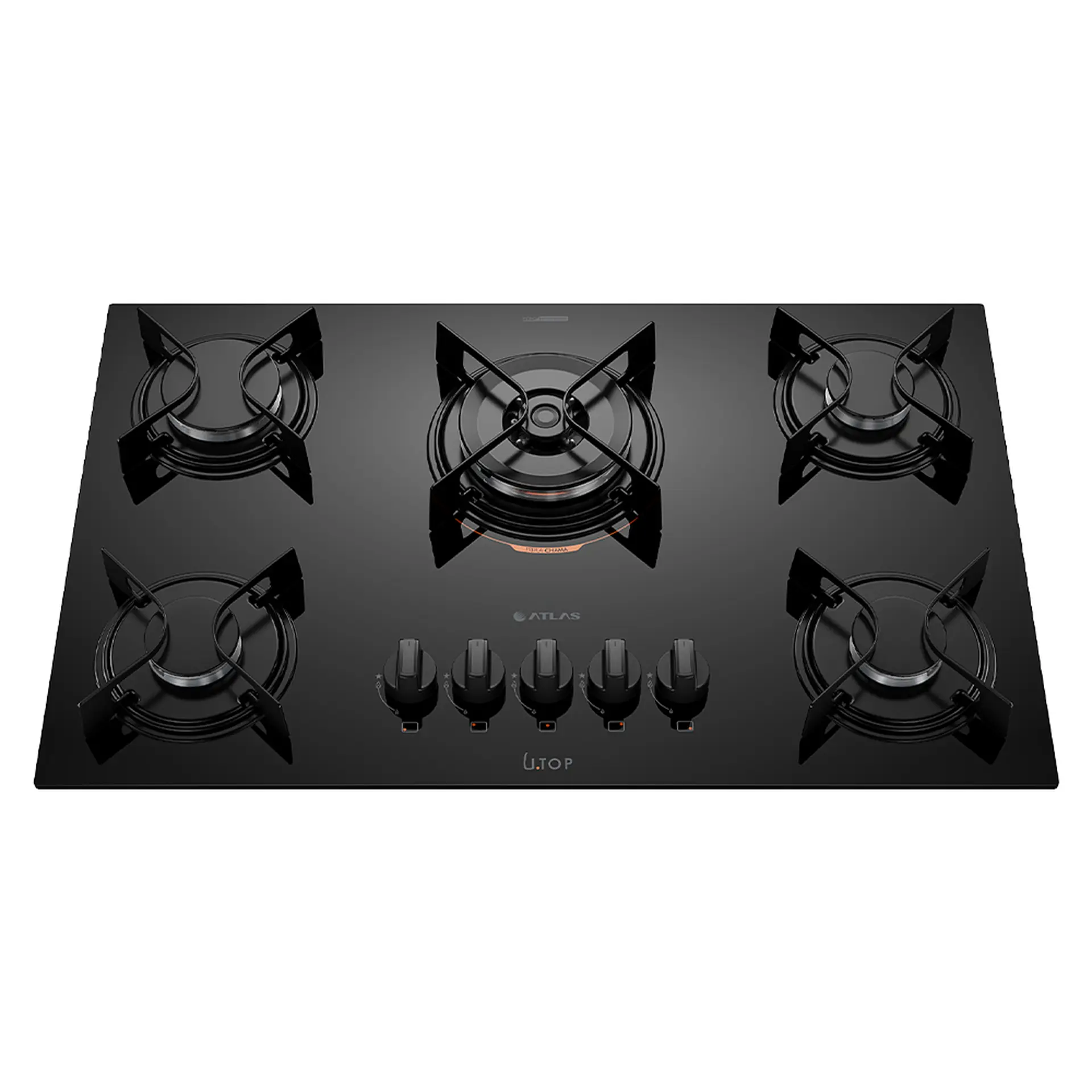 Cooktop a Gás Atlas Utop 5 Bocas Superautomático Mesa em Vidro Temperado - Preto - Bivolt