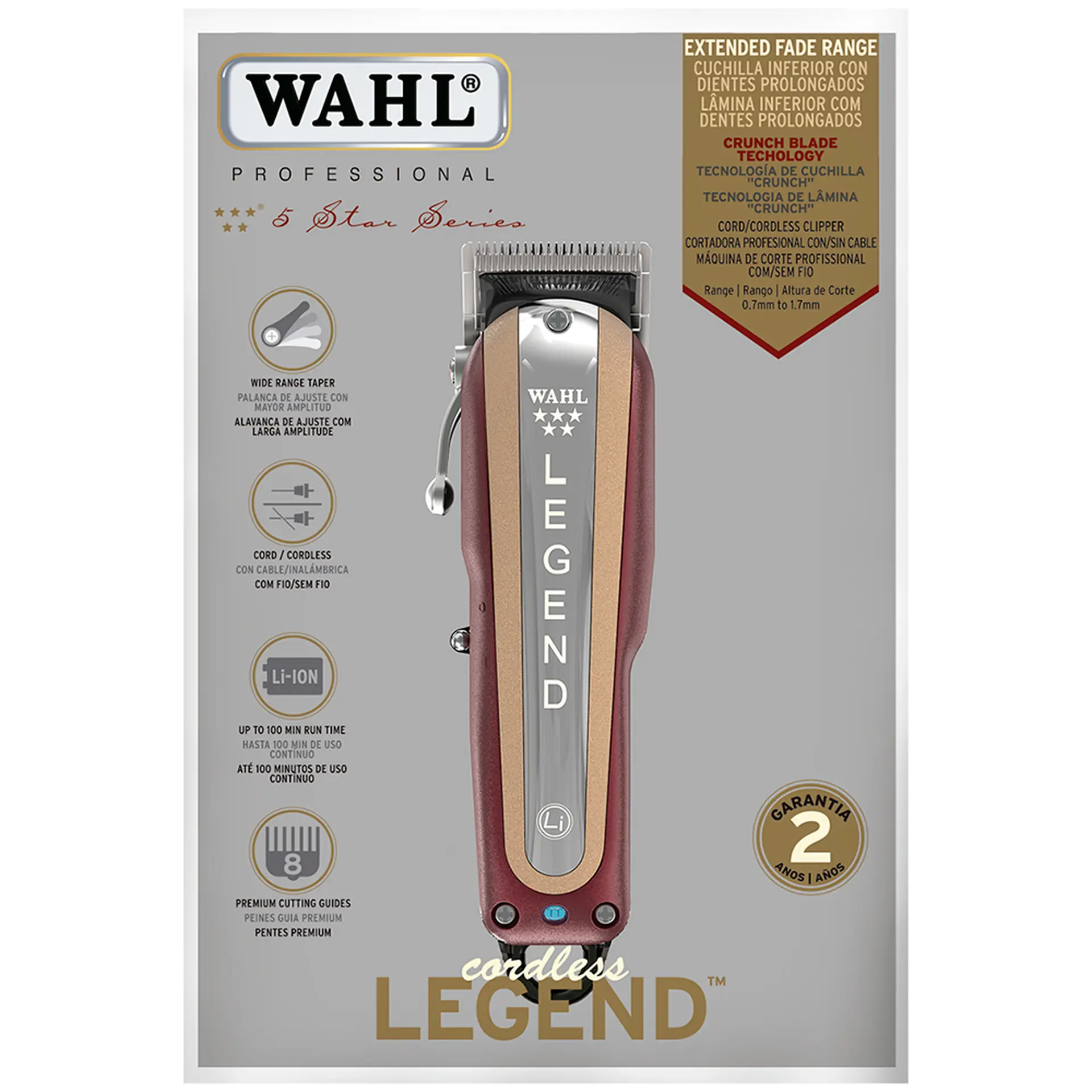 Máquina de Cortar Cabelo Wahl Legend Cordless com 8 Pentes - Vermelho - Bivolt