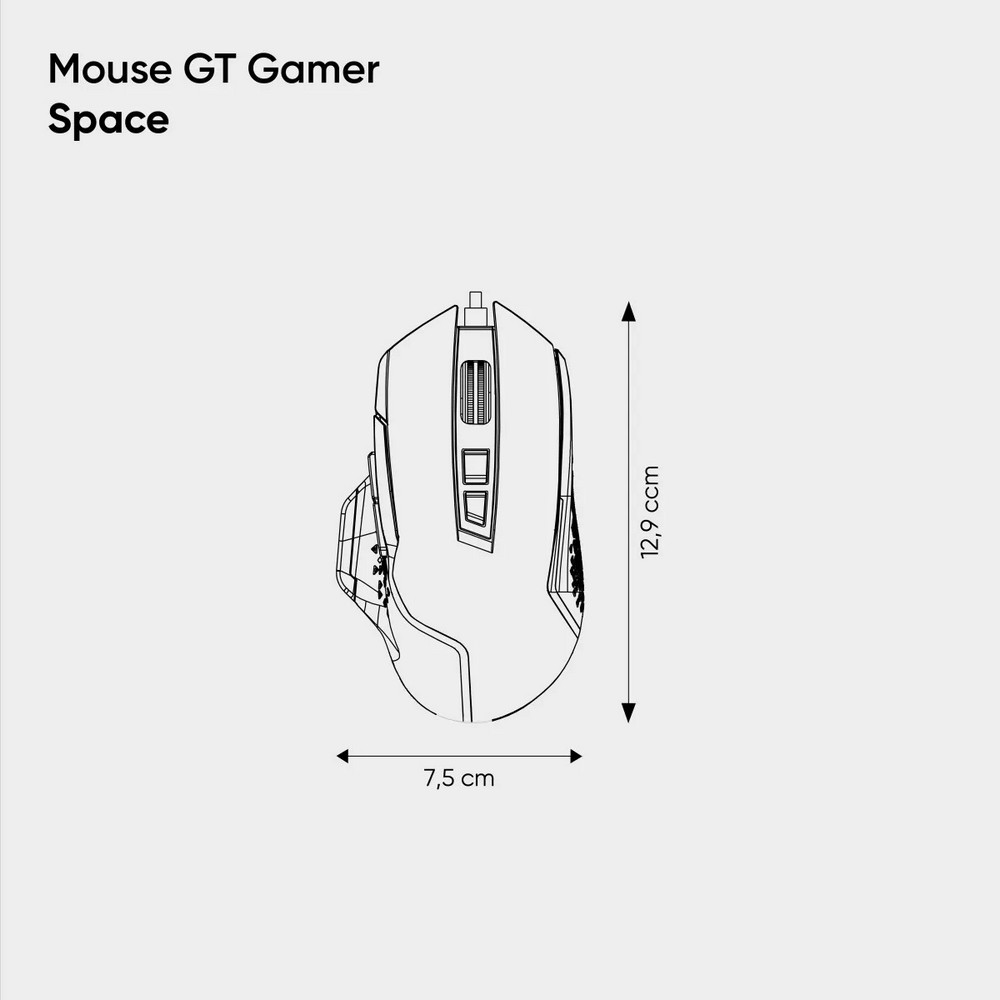 Mouse USB Gamer GOLDENTEC GT Space 12000 DPI Preto Led 48211