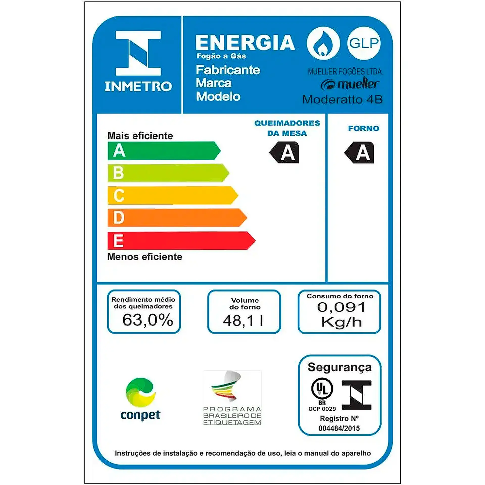Fogão Mueller MFI4BA Acendimento Manual 4 Bocas Mesa Inox Forno 48,1L - Preto
