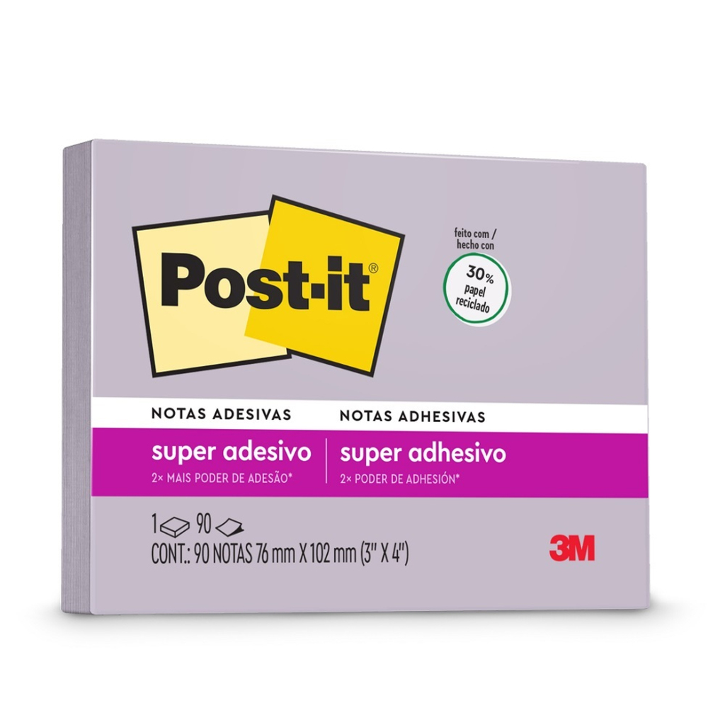 Bloco de Notas Adesivo 76X102mm com 1 Bloco de 90 Folhas Lilac - Post-it - 3M - HB004657225