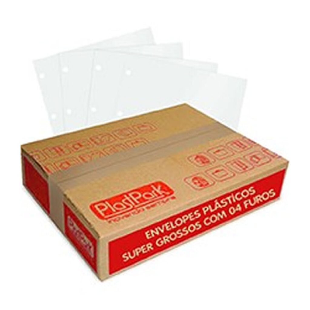 Saco Plástico Ofício 4 Furos 240mm x 320mm Super Grosso Plastpark - Caixa com 400 Unidades - 610