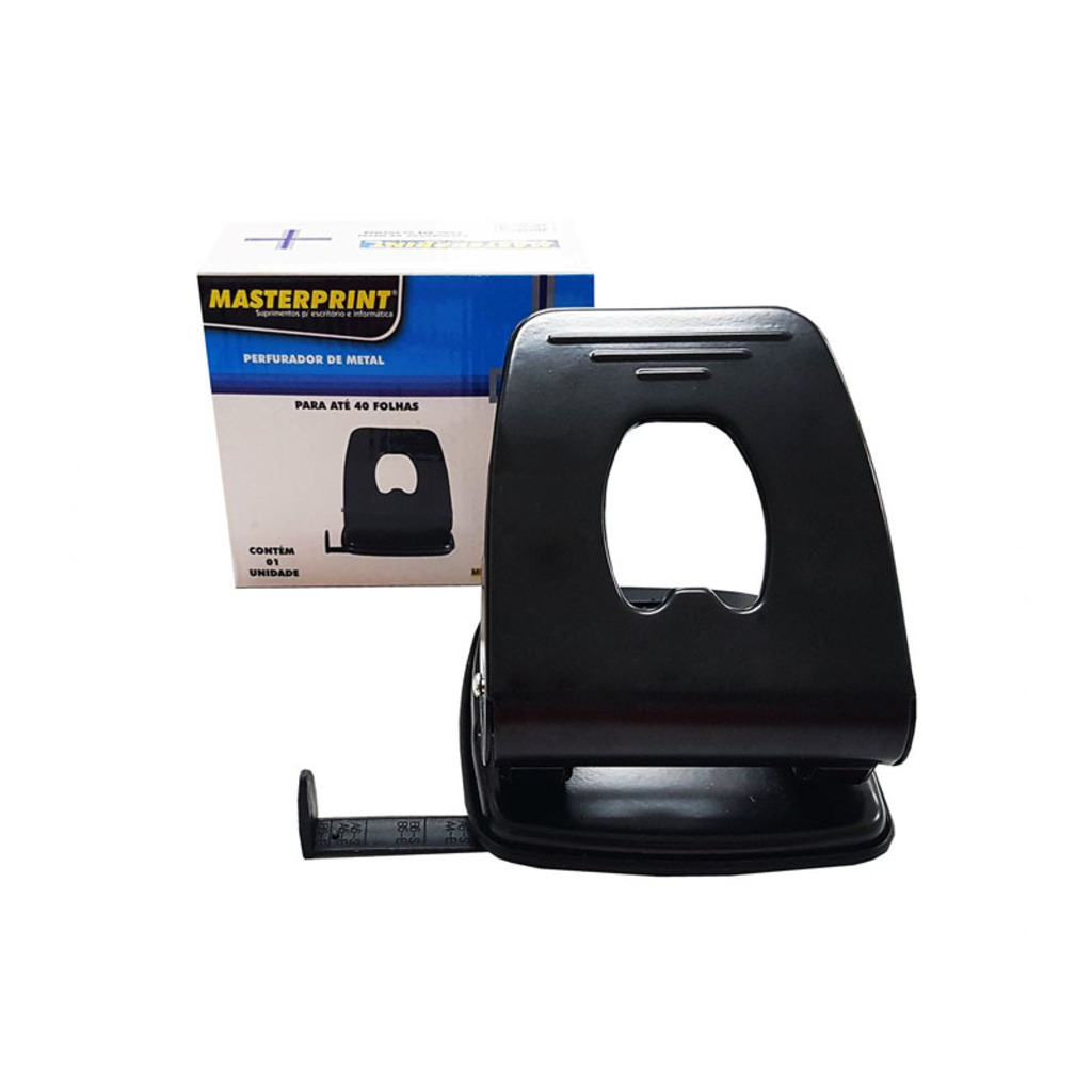 Perfurador de Papel Metal 40 Folhas Preto Masterprint - Unitário - MP802